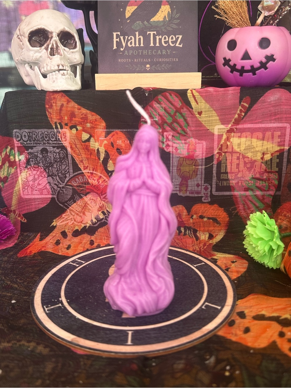Handmade Lilac Virgin Mary Candle – Blessed Mother Devotional Figure Candle